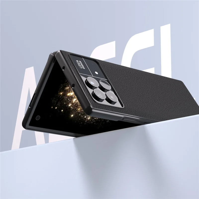 Для Xiaomi Mix Fold 3 5G Противоцарапное чехол для телефона Текстурированная настоящая коровья кожа+Чехол из ПК - Черный