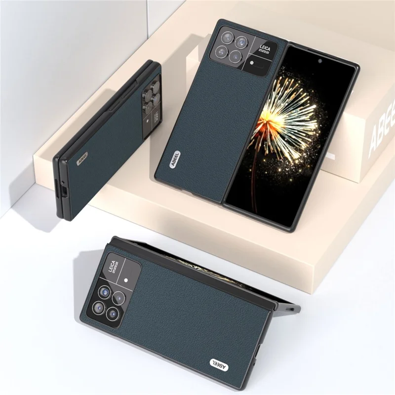 Per Xiaomi Mix Fold 3 5G Custodia Antigraffio per Telefono Texturizzata in Vera Pelle di Mucca+PC - Verde