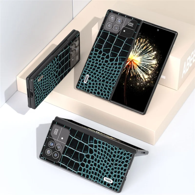 ABEEL para Xiaomi Mix Fold 3 5G Funda protectora genuina de cuero de vaca + PC Textura de cocodrilo Anticara´ula Funda para tele´ono - Azul
