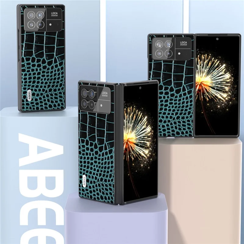 ABEEL para Xiaomi Mix Fold 3 5G Funda protectora genuina de cuero de vaca + PC Textura de cocodrilo Anticara´ula Funda para tele´ono - Azul