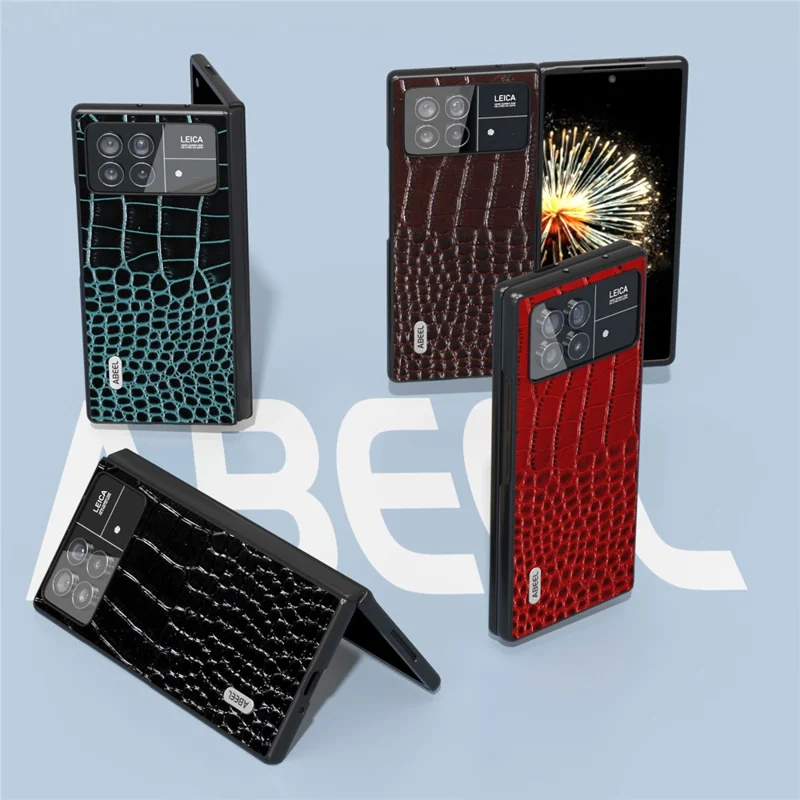 ABEEL para Xiaomi Mix Fold 3 5G Funda protectora genuina de cuero de vaca + PC Textura de cocodrilo Anticara´ula Funda para tele´ono - Azul