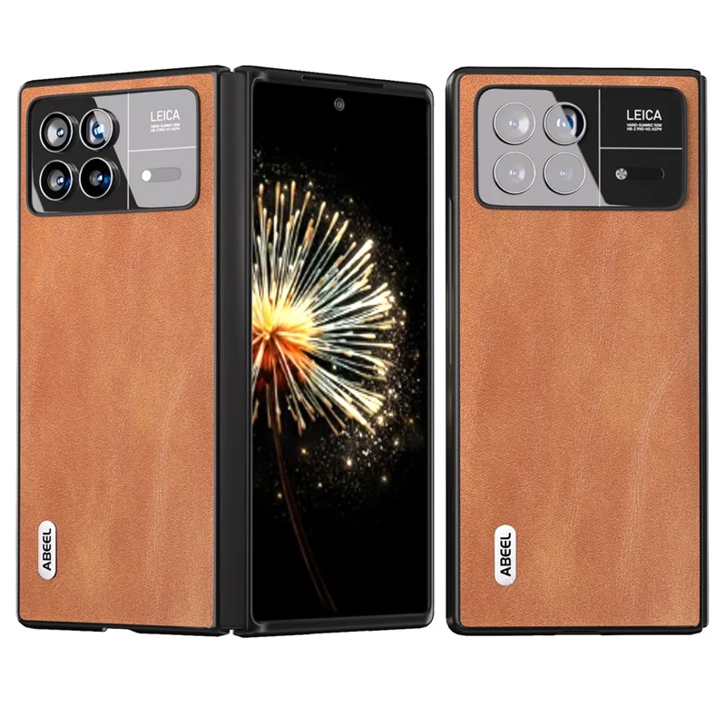 ABEEL Für Xiaomi Mix Fold 3 5G PU Leder beschichtet PC Anti-Drop Hülle Rindsleder-Textur Stoßfeste Handyhülle - Braun