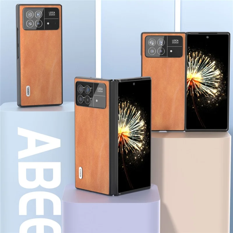 ABEEL Für Xiaomi Mix Fold 3 5G PU Leder beschichtet PC Anti-Drop Hülle Rindsleder-Textur Stoßfeste Handyhülle - Braun