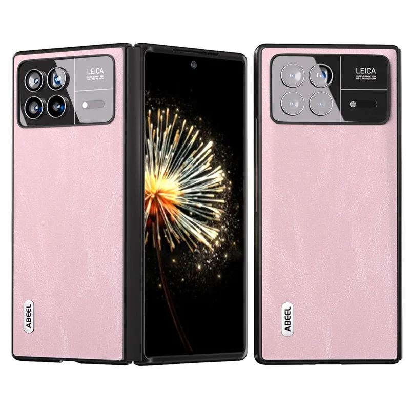 ABEEL For Xiaomi Mix Fold 3 5G PU Leather Coated PC Anti-Drop Case Cowhide Texture Shockproof Phone Cover - Pink