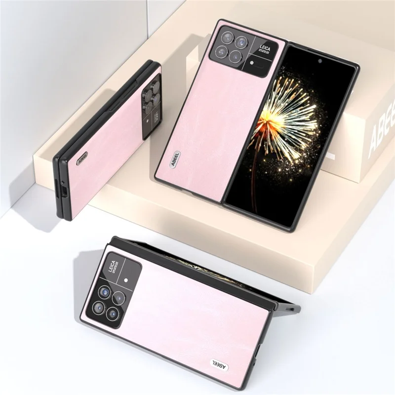 ABEEL For Xiaomi Mix Fold 3 5G PU Leather Coated PC Anti-Drop Case Cowhide Texture Shockproof Phone Cover - Pink