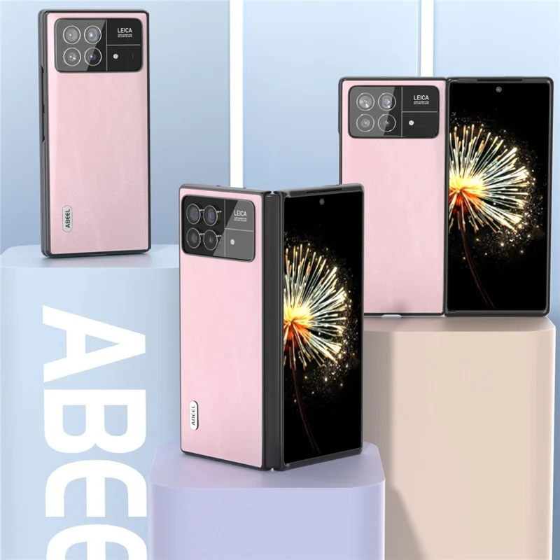 ABEEL For Xiaomi Mix Fold 3 5G PU Leather Coated PC Anti-Drop Case Cowhide Texture Shockproof Phone Cover - Pink