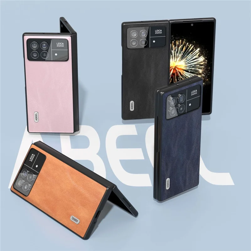 ABEEL For Xiaomi Mix Fold 3 5G PU Leather Coated PC Anti-Drop Case Cowhide Texture Shockproof Phone Cover - Pink
