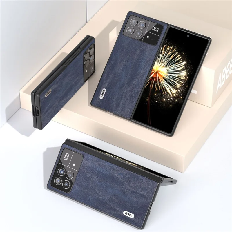 ABEEL Pour Xiaomi Mix Fold 3 5G Coque de protection en cuir PU revêtue de PC anti-chute, texture de cuir de vache, houssse de protection pour téléphone - Bleu