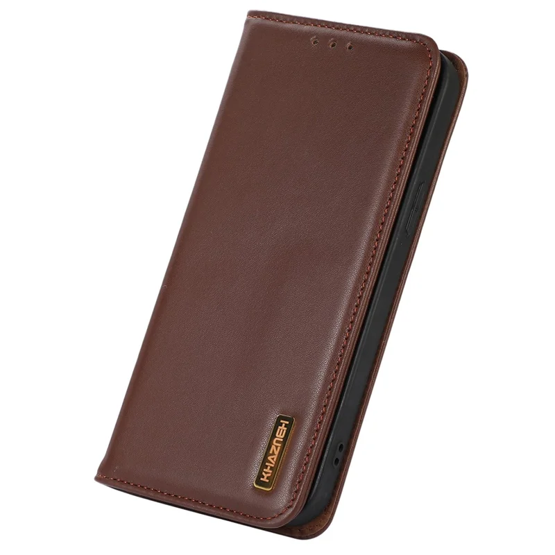KHAZNEH Genuine Cow Leather Phone Case for Motorola Moto G14 4G RFID Blocking Wallet Stand Cover - Brown