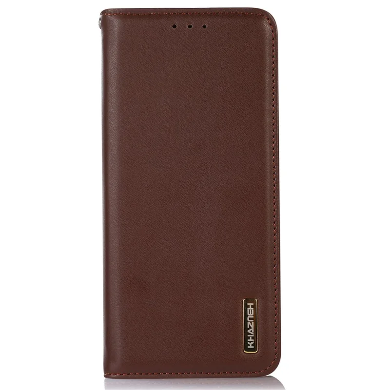 KHAZNEH Genuine Cow Leather Phone Case for Motorola Moto G14 4G RFID Blocking Wallet Stand Cover - Brown