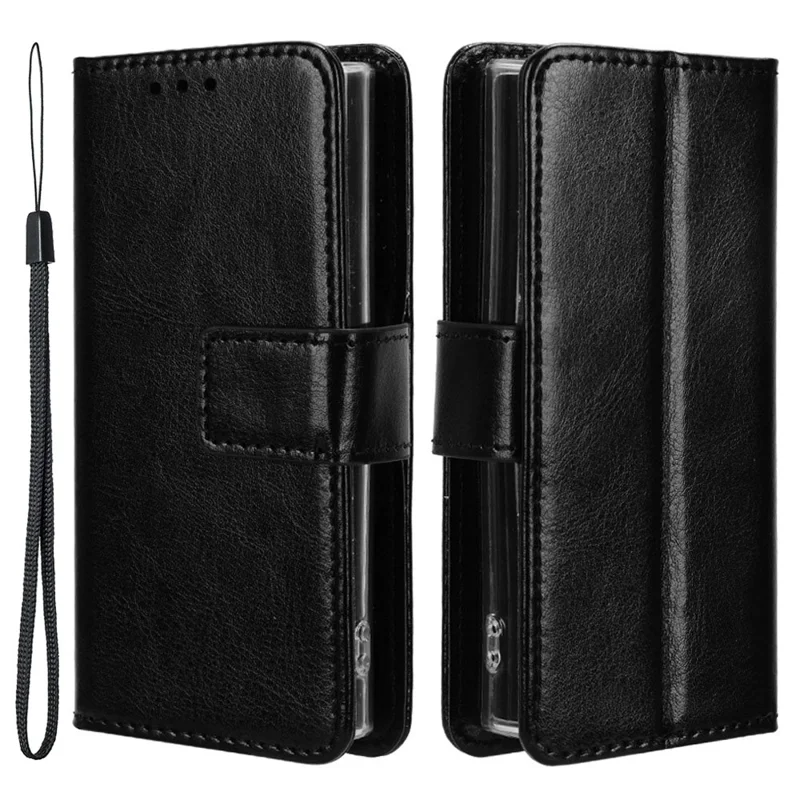 Phone Case for Nokia 105 4G (2023) Crazy Horse Texture PU Leather Anti-drop Wallet Stand Cover - Black