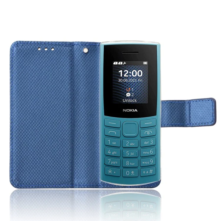 Pour Nokia 105 4G (2023) Diamond Texture PU Leather Wallet Phone Case Protective Stand Cover - Blue