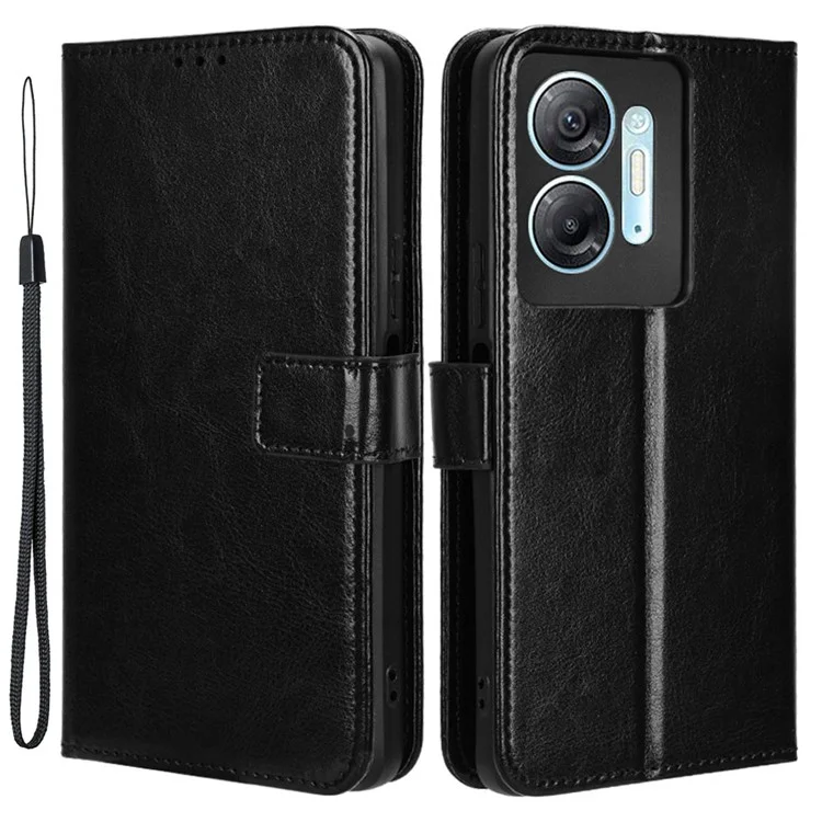 Per Infinix Hot 30 5G X6832 Crazy Horse Texture Anti-Drop Phone Case PU Leather Wallet Stand Cover - Nero
