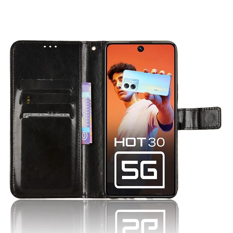 Per Infinix Hot 30 5G X6832 Crazy Horse Texture Anti-Drop Phone Case PU Leather Wallet Stand Cover - Nero