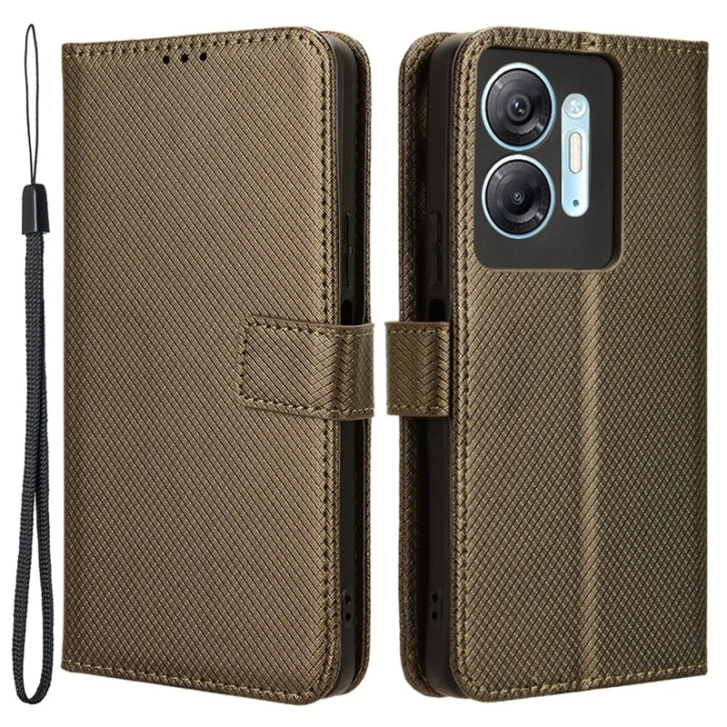 For Infinix Hot 30 5G / X6832 Diamond Texture PU Leather Stand Wallet Phone Case Protective Cover - Brown