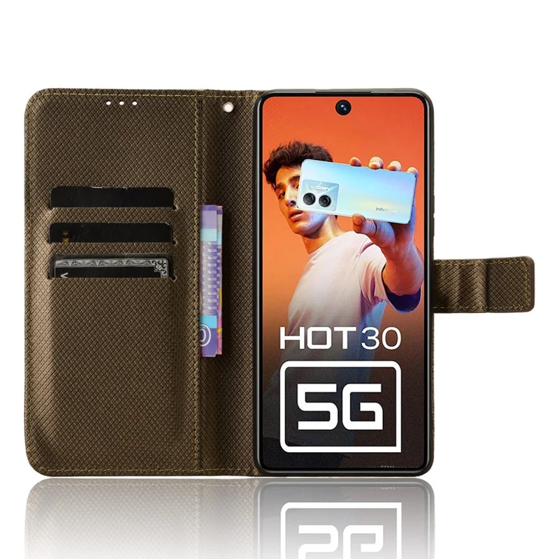 For Infinix Hot 30 5G / X6832 Diamond Texture PU Leather Stand Wallet Phone Case Protective Cover - Brown