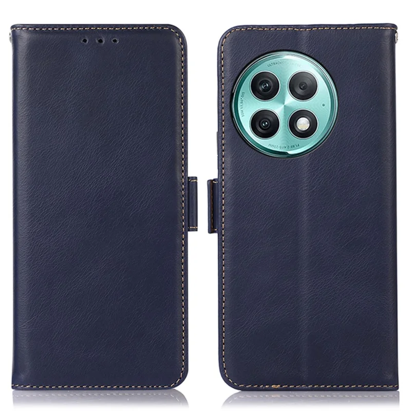 Genuine Cow Leather Phone Case for OnePlus Ace 2 Pro 5G RFID Blocking Wallet Stand Cover - Blue