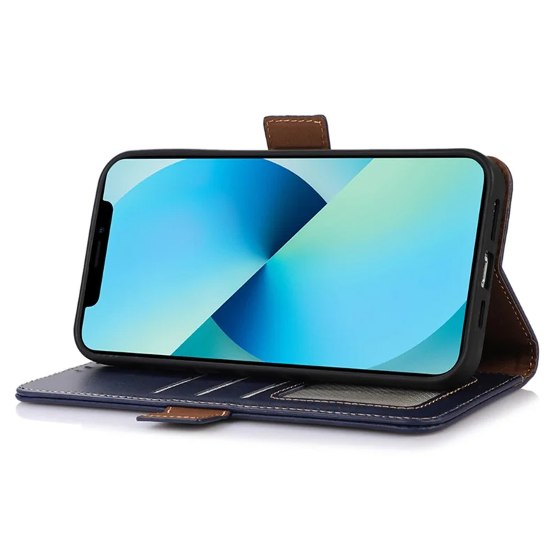Genuine Cow Leather Phone Case for OnePlus Ace 2 Pro 5G RFID Blocking Wallet Stand Cover - Blue