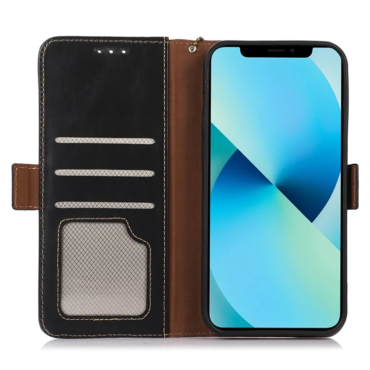 Custodia in vera pelle bovina per OnePlus Ace 2 Pro 5G con blocco RFID, supporto a portafoglio - Nera