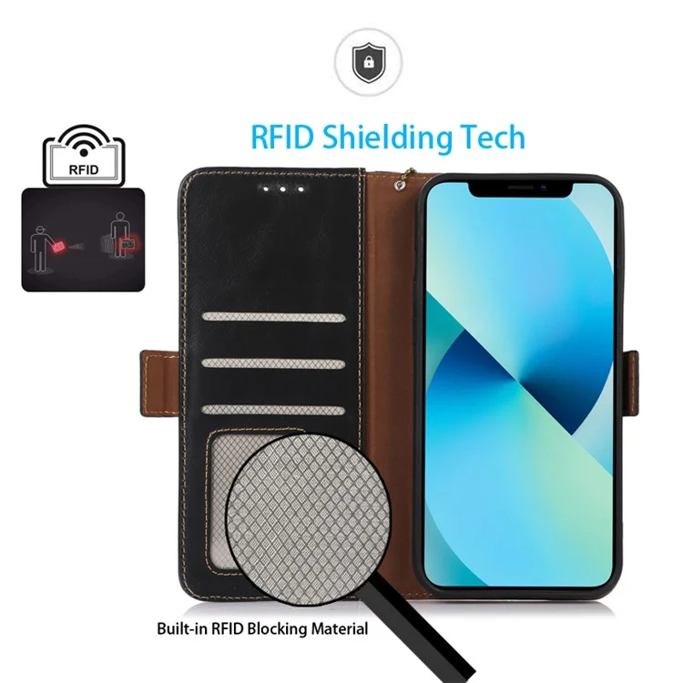 Custodia in vera pelle bovina per OnePlus Ace 2 Pro 5G con blocco RFID, supporto a portafoglio - Nera