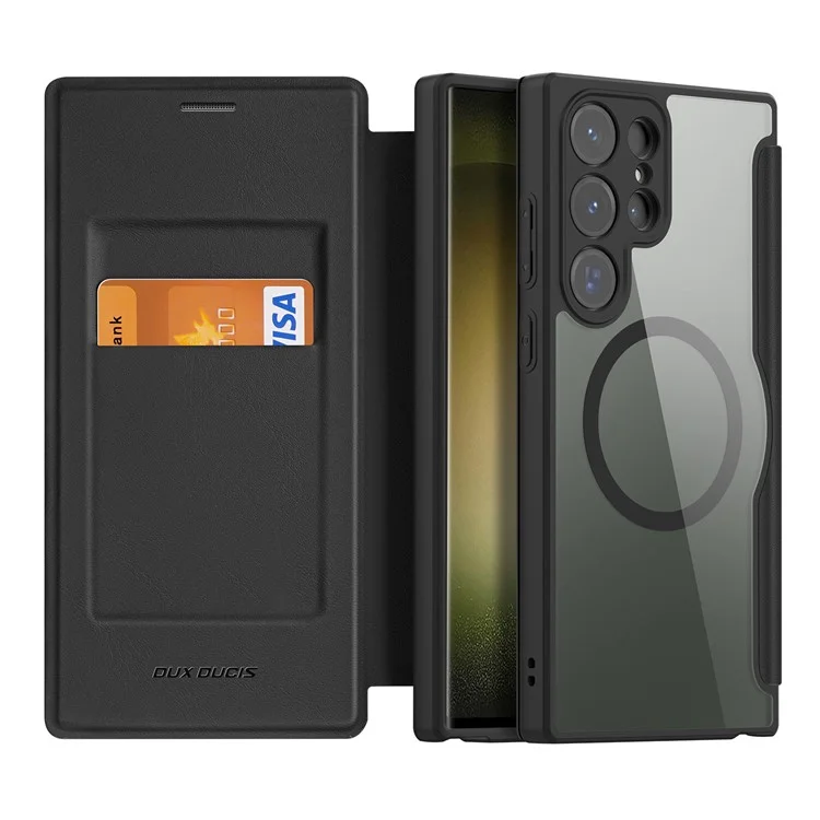 Dux Ducis Skin X Pro Para Samsung Galaxy S23 Ultra Leather Telephone Case Compatible Con Cubierta a Prueba de Choque de Tarjetas MagSafe - Negro