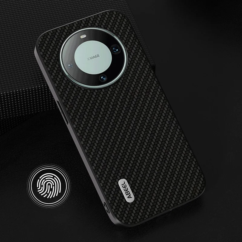 ABEEL For Huawei Mate 60 Phone Case Carbon Fiber Texture PU Leather Coated PC+TPU Phone Cover - Black