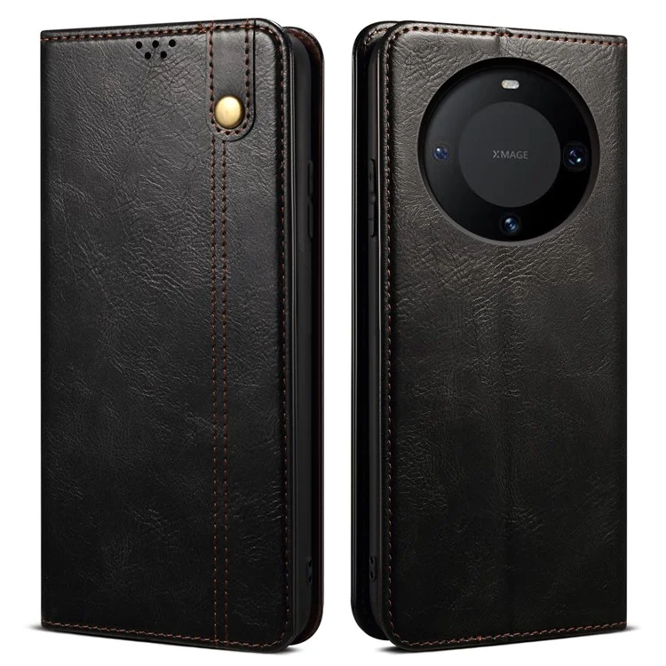 Per Huawei Mate 60 Pro Stand Wallet Phone Leather Case Waxy Crazy Horse Texture Case Phone Cover - Nero