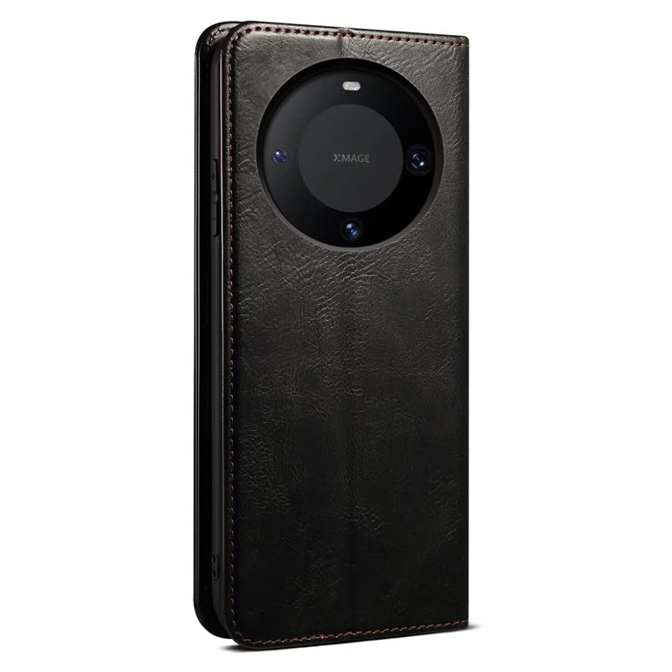 Per Huawei Mate 60 Pro Stand Wallet Phone Leather Case Waxy Crazy Horse Texture Case Phone Cover - Nero