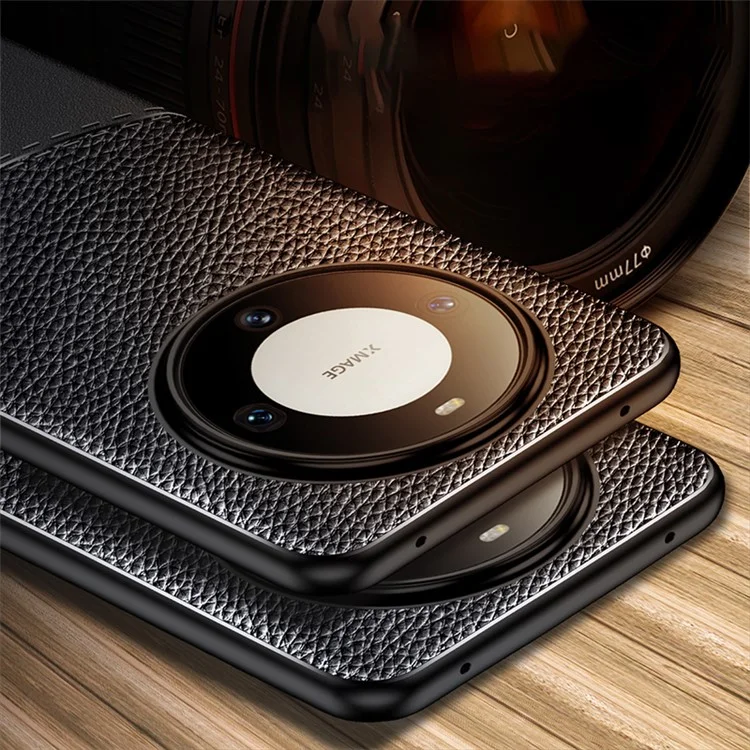 Funda de teléfono Litchi Texture Slim para Huawei Mate 60, Funda de teléfono de TPU suave resistente a arañazos - Negro