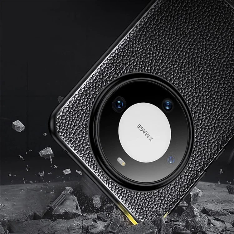 Pour Huawei Mate 60 Pro Anti-rayures Coque de Protection de Téléphone Texture de Litchi Flexible TPU Cover - Noir