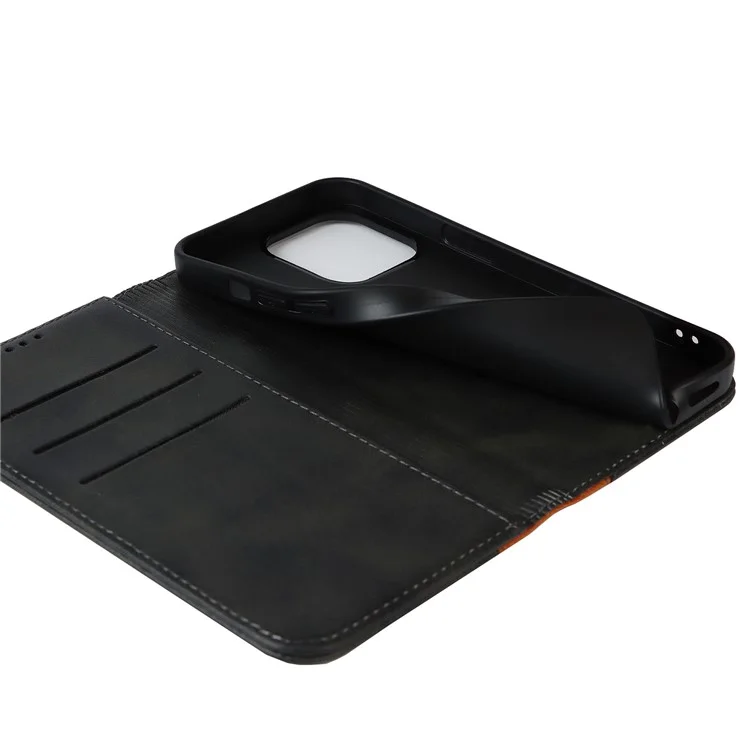 Para iPhone 15 Pro Bi-color Splicing PU Leather Phone Case Soporte Cartera Cubierta - Negro+Amarillo