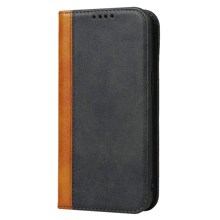 Para iPhone 15 Pro Bi-color Splicing PU Leather Phone Case Soporte Cartera Cubierta - Negro+Amarillo
