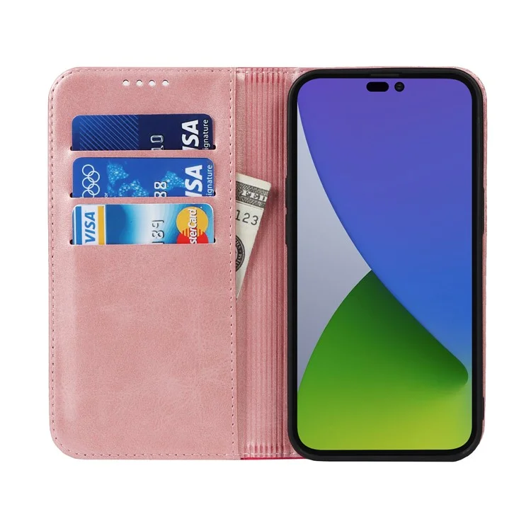 Para iPhone 15 Pro Max Capa de Telefone de Carteira de Couro PU Bi-color Splicing Anti-queda Stand Cover - Rose Gold+Rose