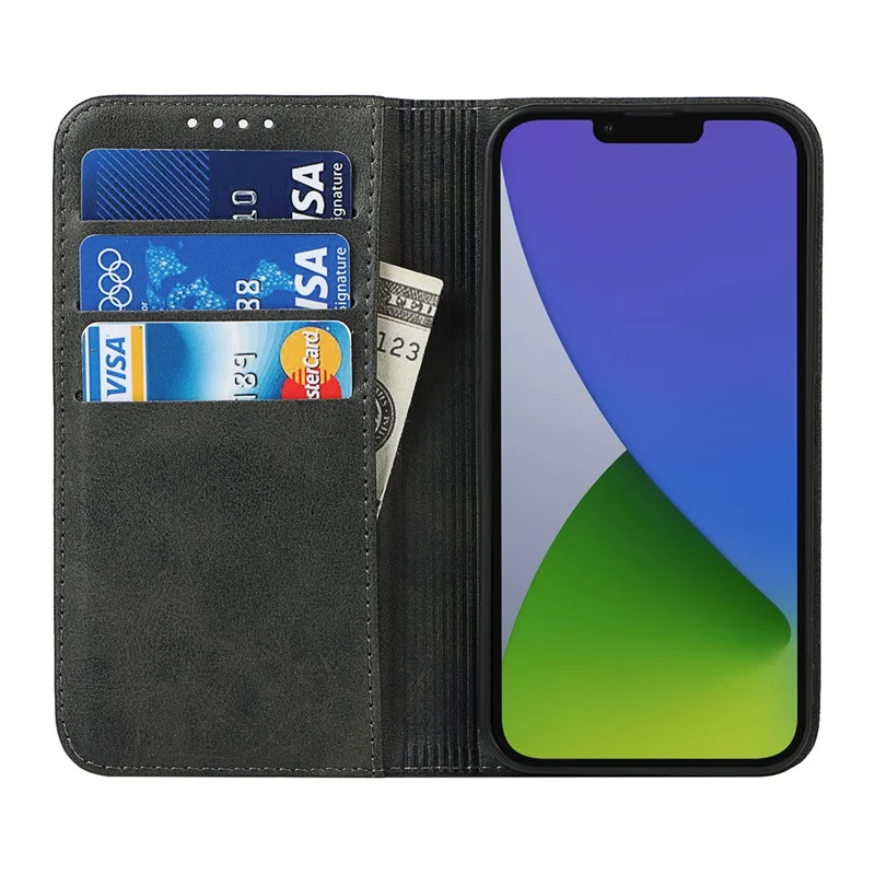 Calf Texture Protective Case for iPhone 15 , Anti-drop PU Leather Stand Wallet Phone Cover - Black