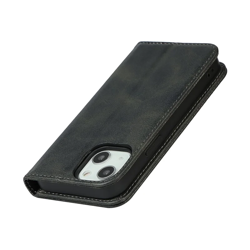 Calf Texture Protective Case for iPhone 15 , Anti-drop PU Leather Stand Wallet Phone Cover - Black