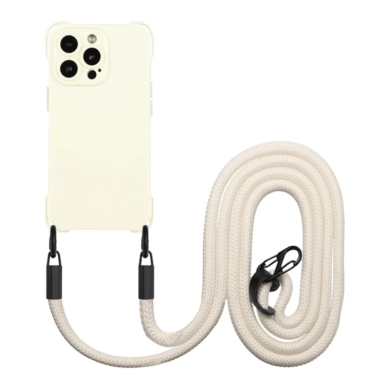 For iPhone 15 Pro Cell Phone Back Cover Four Corners Anti-drop Soft TPU Case with Hanging Rope - White