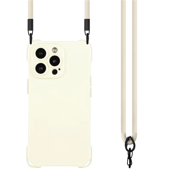For iPhone 15 Pro Cell Phone Back Cover Four Corners Anti-drop Soft TPU Case with Hanging Rope - White