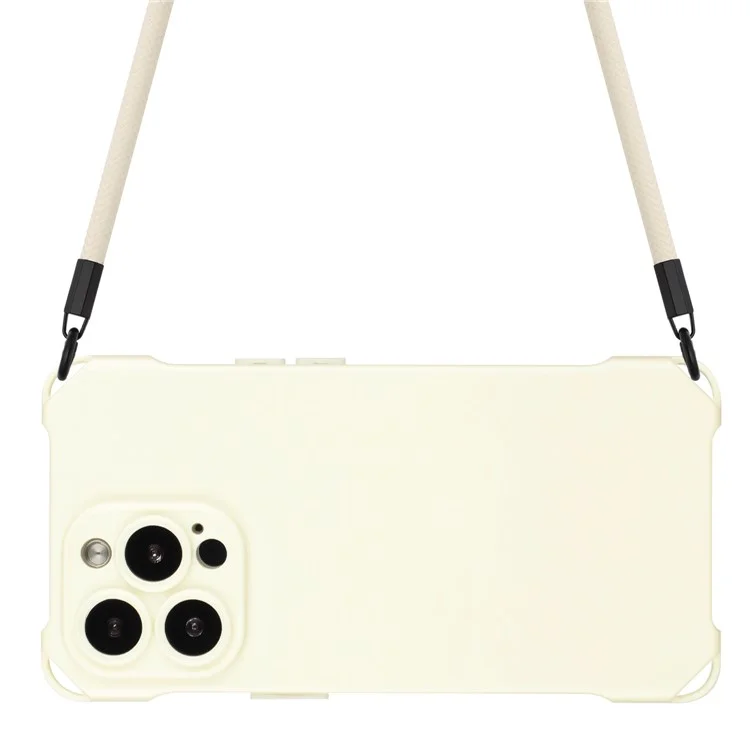 For iPhone 15 Pro Cell Phone Back Cover Four Corners Anti-drop Soft TPU Case with Hanging Rope - White
