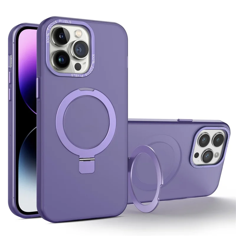 Soft TPU+PC Slim Case for iPhone 15 Pro Max Rubberized Kickstand Phone Shell Compatible with MagSafe - Dark Purple