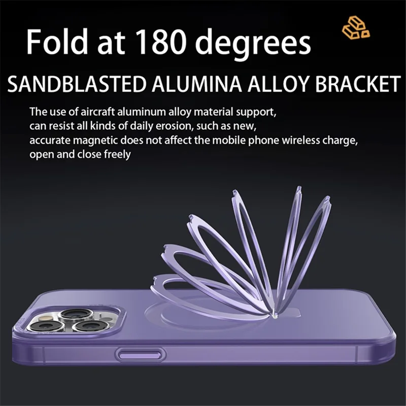 Soft TPU+PC Slim Case for iPhone 15 Pro Max Rubberized Kickstand Phone Shell Compatible with MagSafe - Dark Purple