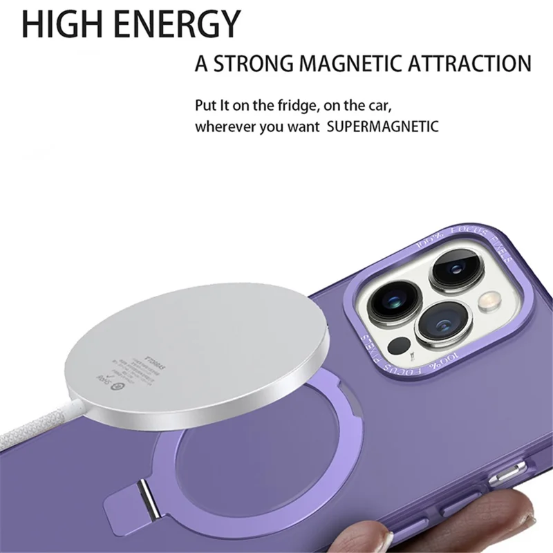 Soft TPU+PC Slim Case for iPhone 15 Pro Max Rubberized Kickstand Phone Shell Compatible with MagSafe - Dark Purple