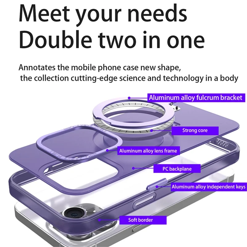 Soft TPU+PC Slim Case for iPhone 15 Pro Max Rubberized Kickstand Phone Shell Compatible with MagSafe - Dark Purple