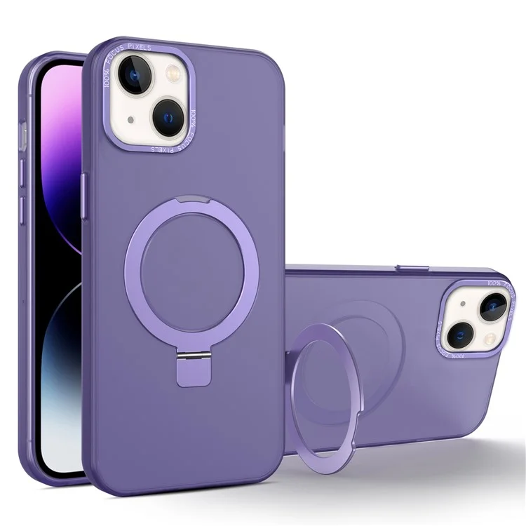 Compatibile con MagSafe Kickstand Case per iPhone 15 Custodia in Gomma Antiurto Morbida TPU+PC - Viola Scuro