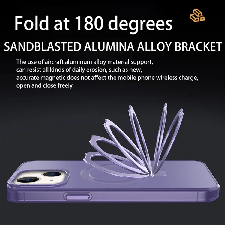 Rubberized Soft TPU+PC Case for iPhone 15 Plus Kickstand Shockproof Phone Cover Compatible with MagSafe - Sapphire