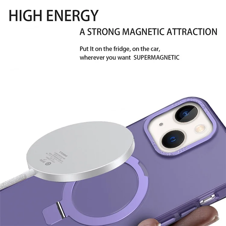 Rubberized Soft TPU+PC Case for iPhone 15 Plus Kickstand Shockproof Phone Cover Compatible with MagSafe - Sapphire
