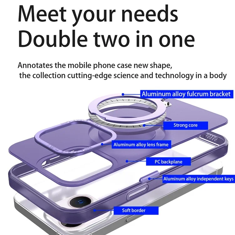 Rubberized Soft TPU+PC Case for iPhone 15 Plus Kickstand Shockproof Phone Cover Compatible with MagSafe - Sapphire