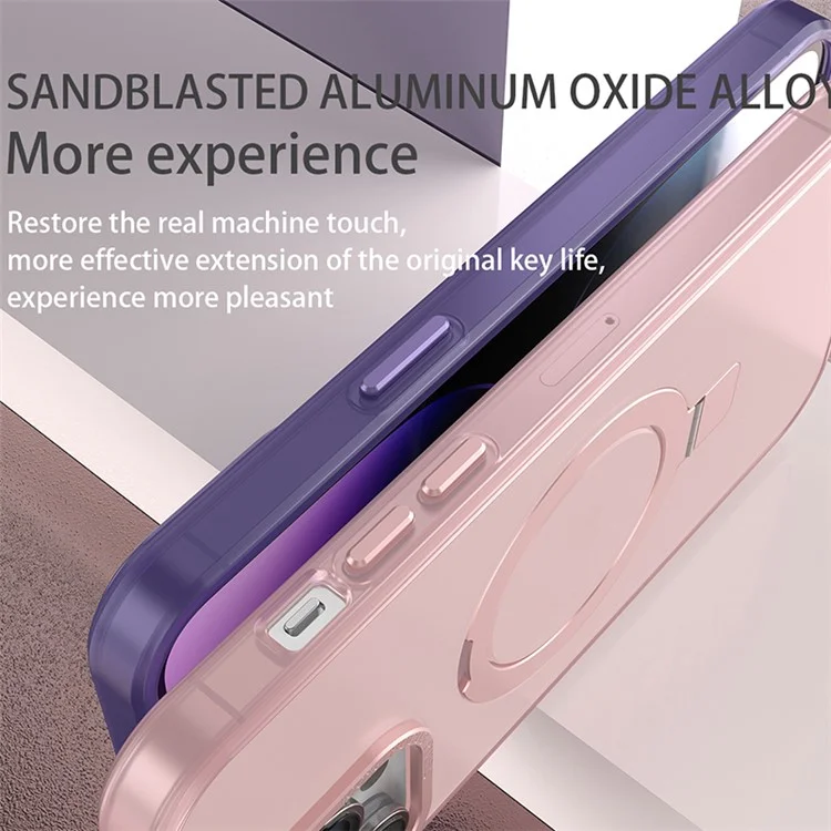 Rubberized Soft TPU+PC Case for iPhone 15 Plus Kickstand Shockproof Phone Cover Compatible with MagSafe - Sapphire