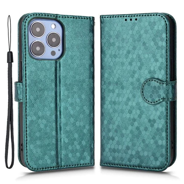 Pour iPhone 15 Pro Max Dot Imprinted Shockproof Cover Leather Wallet Stand Mobile Phone Case - Vert