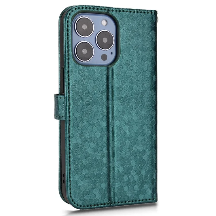 Pour iPhone 15 Pro Max Dot Imprinted Shockproof Cover Leather Wallet Stand Mobile Phone Case - Vert