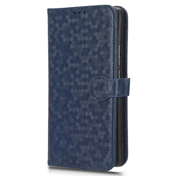Для iPhone 15 Plus PU Leather Anti-drop Phone Case Dot Imprinted Wallet Stand Cover - Sapphire